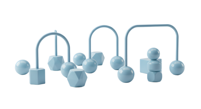 BABY TOYS - Blue wooden Newton's cradle desk toy demonstrating kinetic energy and motion, perfect for office or science education