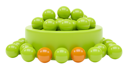 BABY TOYS - Green and orange plastic balls in a circular container isolated on white background, perfect for children's play area or sensory activities