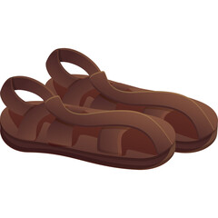 Pair of brown leather gladiator sandals with straps shown in a cartoon style on a transparent background with subtle shading and highlights