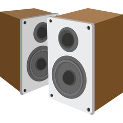 Fototapeta premium Pair Of Brown Wooden Audio Speakers With White Front Panels Isolated On Transparent Background