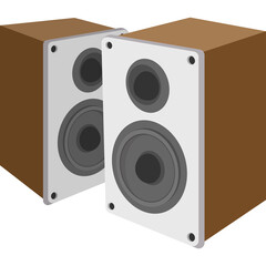 Fototapeta premium Pair of Brown Wooden Stereo Speakers with White Fronts and Black Woofers Isolated on Transparent Background