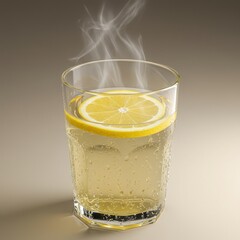 A steaming glass of hot lemon water with bubbles and a lemon slice, perfect for detox, wellness, and morning health routines.