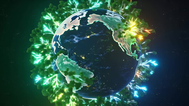 A Luminous Orbital Display of Earth Surrounded by Framing Energetic Auras