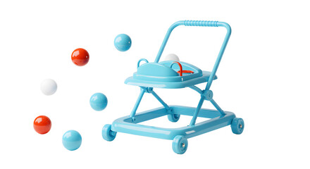 BABY TOYS - Blue baby walker with colorful balls isolated on white background, perfect for infant development and early learning