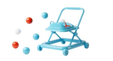 BABY TOYS - Blue baby walker with colorful balls isolated on white background, perfect for infant development and early learning