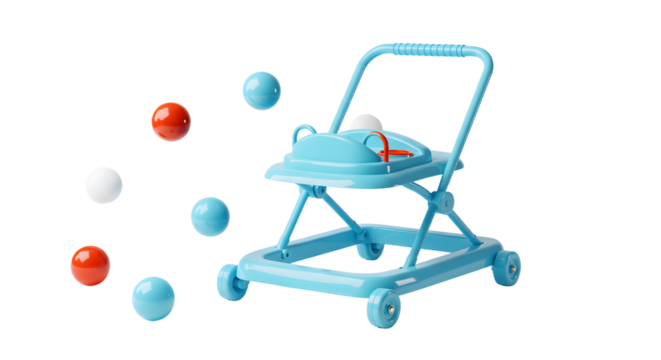 BABY TOYS - Blue baby walker with colorful balls isolated on white background, perfect for infant development and early learning