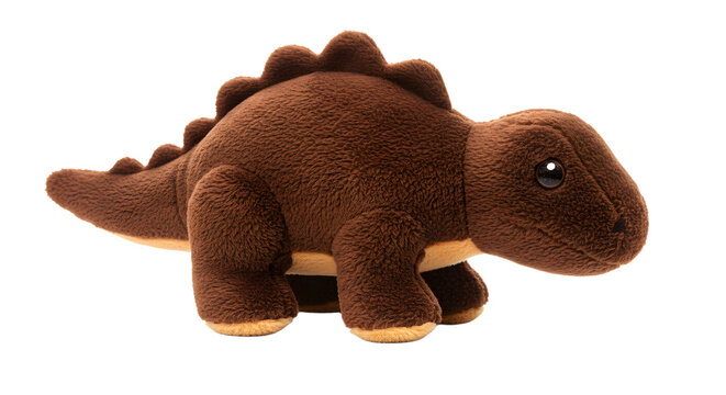 BABY TOYS - Brown plush dinosaur toy isolated on white background, cute stuffed animal perfect for kids and collectors