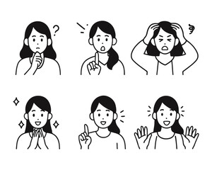 Facial expression icon illustration set of a young woman in a suit