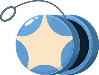 Classic yo yo toy with blue and beige design, featuring a star pattern, swinging on a string, perfect for children's activities and entertainment