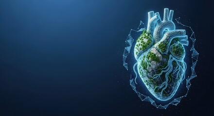 Futuristic digital heart model on blue background