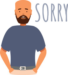 Cartoon man feeling sorry and apologizing with speech bubble