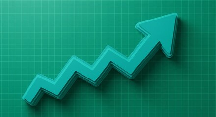 Clean 3D render of an upward-moving arrow against a checkered background, symbolizing success, progress, growth, and positive market indicators in finance and business sectors