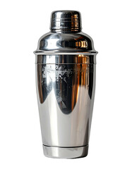 Shiny stainless steel cocktail shaker for mixing delicious drinks.