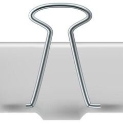 Shiny Silver Binder Clip Close Up Isolated on White Background with Subtle Shadows