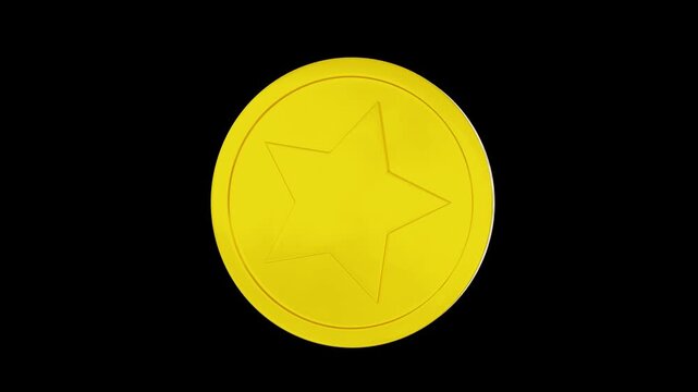 game star coin rotate animation loop on isolated black background