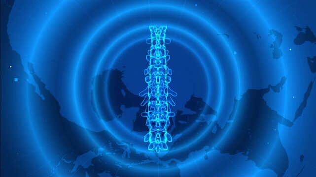 Digital Visualization of Spine with Global Background in Futuristic Blue Theme