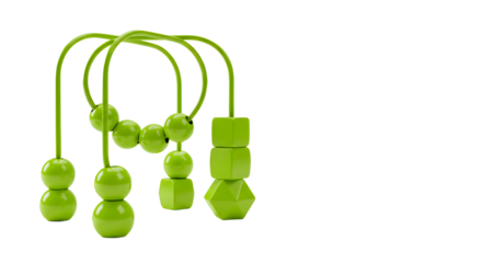 BABY TOYS - Green baby bead maze toy with multiple wooden shapes on a wire frame, early childhood educational toy for toddlers and infants