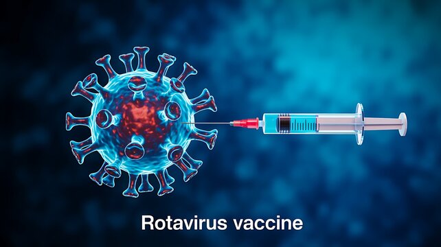 Rotavirus vaccine and virus cell medical immunization concept on blue background 
