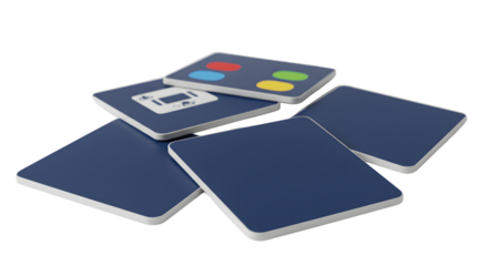 BABY TOYS - Memory matching game cards with colorful icons on blue backs, educational toy for children and family fun, ideal for brain training and learning