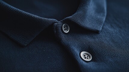 Elegant dark blue cotton shirt macro shot.