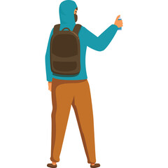 Person in Teal Hoodie and Brown Pants Spray Painting with Backpack on White Background