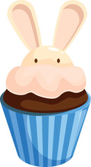 Chocolate cupcake with pink frosting and bunny ears, perfect for celebrating easter