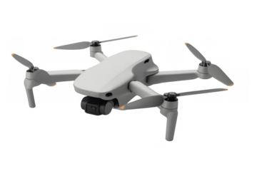 Drone with camera on transparent background, aerial quadcopter technology creating remote surveillance content