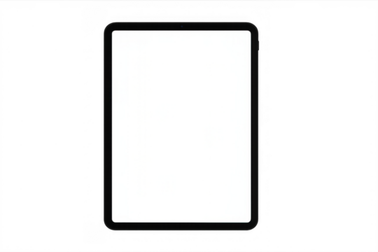Tablet blank screen mockup, digital device template displaying empty white space on transparent background