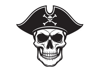 Pirate Skull icon in silhouette white background.