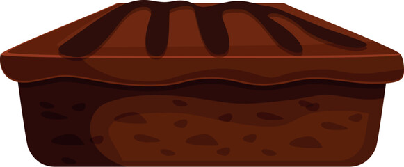 Freshly baked brownie with chocolate syrup drizzled on top, isolated on white