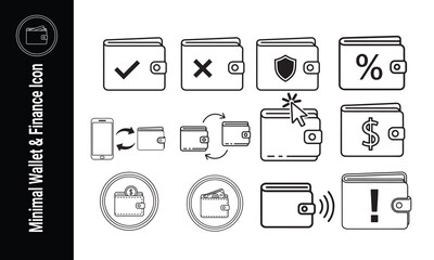 Minimal Wallet and Finance Icons Set – Payment, Money, Banking and E‑Wallet Line Vector Symbols