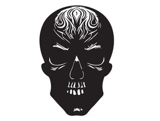 Tribal Skull in silhouette white background.
