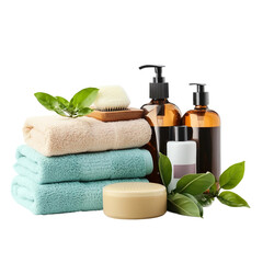 Concept of bodycare and bathroom accessories, isolated on transparent background.png