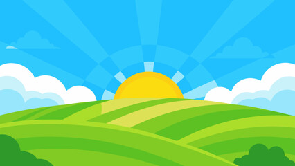 Obraz premium summer landscape with green grass and blue sky