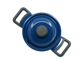 Blue stainless steel cooking pot isolated on white background