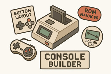 Retro gaming console design with controller and customization features