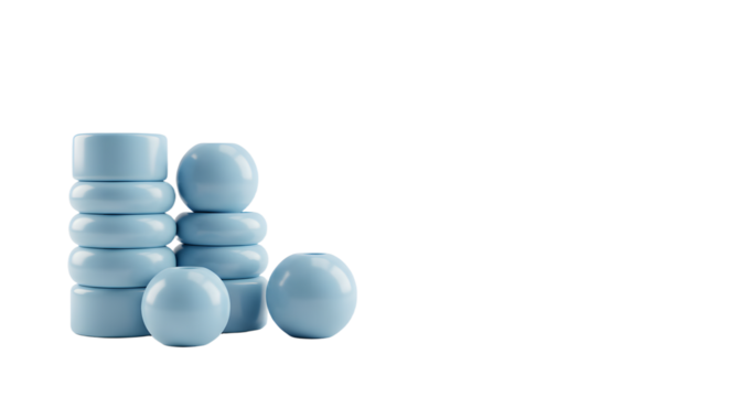 BABY TOYS - Blue abstract 3D geometric shapes stack and sphere composition on white background, perfect for modern design and tech projects