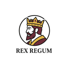 Royal King Profile Logo Design: Crowned Monarch Emblem with Rex Regum Text