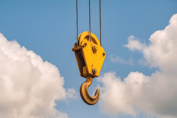 Industrial Crane Hook Against Blue Sky