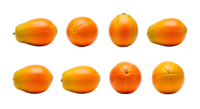 Fresh ripe papayas shown from multiple angles on isolated black background, perfect for healthy food and tropical fruit themes