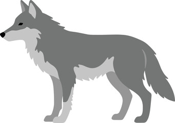 Flat Graphic Illustration of a Gray Wolf Standing Sideways Animal