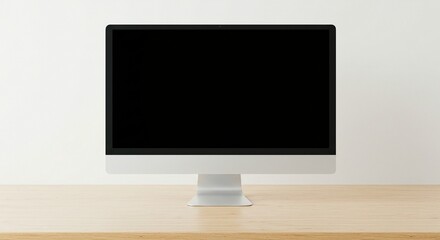 Modern Desktop Computer on a Wooden Table Minimalist Design and Empty Screen