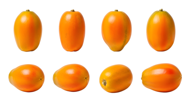 Fresh ripe yellow tamarillo fruit isolated on white background, various angles and views, perfect for food ingredient visuals