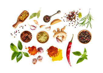 Spice Symphony: A vibrant ensemble of culinary spices, each ingredient poised to ignite the senses, capturing the essence of diverse flavors.