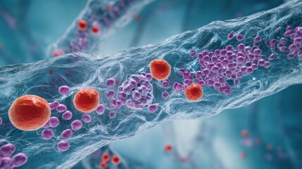 Animation of lithium ions passing through the cell membrane, in a scientific educational poster style. 