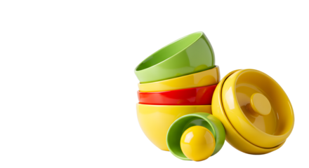 BABY TOYS - Colorful wooden spinning tops isolated on black background, vibrant traditional toys for kids and nostalgic playtime