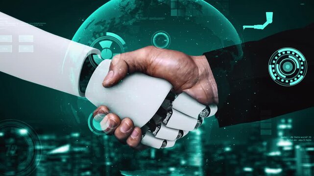 Futuristic robot artificial intelligence huminoid AI for industrial factory technology development and machine learning concept. robotic bionic science research for future of human life. 3D rendering.