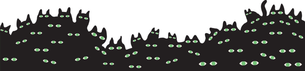 horizontal abstract background with black cats with green eyes in vector. Element for banner, wallpaper, wrapping, backdrop, background.