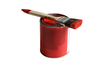 A red paint can with a brush isolated on transparent background