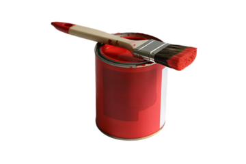 A red paint can with a brush isolated on transparent background